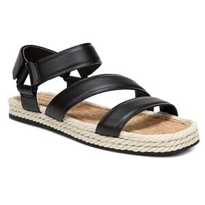 VINCE Elian Black Leather Strappy Platform Espadrille Rope Sandals